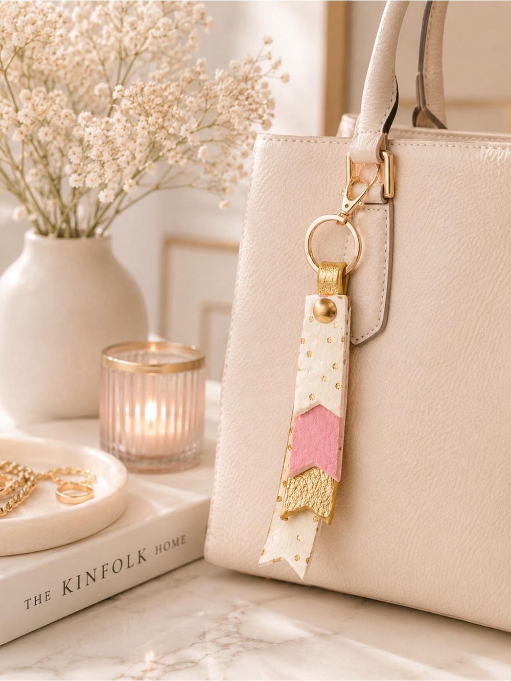 LC Lauren Conrad Pink Gold Tiered Keychain Fob Cute Gift Tassel NWT